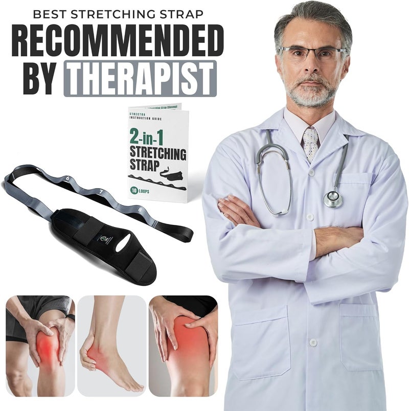 STRECTRA Stretch Strap with Loops Physical Therapy - Full Body Exercise Straps for Stretching with Detachable Foot - Leg & Calf Stretcher for Plantar Fasciitis, Physical Therapy, Pain Relief, and Flexibility - Image 5
